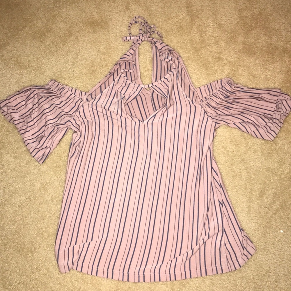 Pink and blue off the shoulders halter top